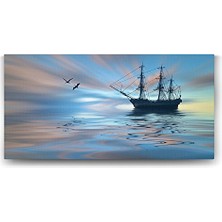 Ceylan Adam Turkuaz Yansımalar ve Gemi Tablosu, 160X80 cm