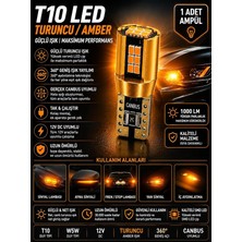 T10 Amber Turuncu LED Sinyal ve Park Ampulü Canbus Hatasız Ultra Parlak (1) Adet