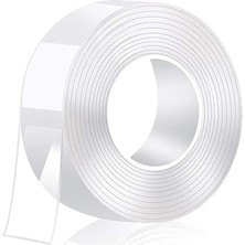 Şeffaf Çift Taraflı Bant – 3cm x 2m, Yıkanabilir, Güçlü Yapışkan, Iz Bırakmaz, Çok Amaçlı Sabitleyici Bant