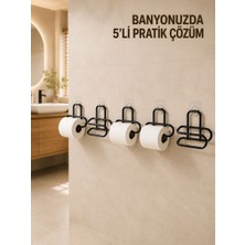 Milas Toptan 5 Adet Duvara Yapışkanlı Wc Kağıtlık Delmeden Montaj Siyah Metal Tuvalet Kağıdı Askısı