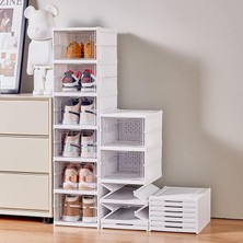 Ceylan Adam 6 Katlı Kapaklı Katlanabilir Plastik Şeffaf Ayakkabı Dolabı, 105 Cm, Beyaz