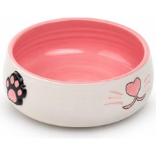 Ceylan Adam Lüks Seramik Mama Kabı Pati Kedi Köpek Kalp Desen Kabartmalı Doğal Renkli Kedi ve Köpek Yemek Su Kasesi, Devrilmez Premium Dekoratif Porselen Yapı 1 Adet Tekli (Pembe)