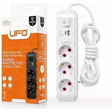 Ceylan Adam Yeni 3'lü Akım Korumalı Grup Priz 0,5 Metre Bakır Kablolu; 5V 2,4A USB ve Type-C ile Şarj, Anahtarlı Topraklı Priz, Sürekli Koruma, 16A 250V, Max 3500W Aşırı Yük Koruması, 0,5m. Beyaz Renk