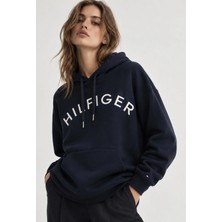 Tommy Hilfiger Işlemeli Varsity Logolu ve Rahat Çizgili Kapüşonlu Üst