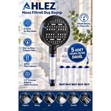 Ahlez Nova Filtreli Duş Başlığı ve 5 Yedek Filtre | Su Arıtmalı, Klor ve Kireç Önleyici