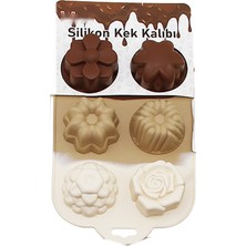 Viracasa Silikon Çiçek ve Gül Mini Kek Kalıbı 6'lı Muffin ve Çikolata Kalıbı Üç Renkli