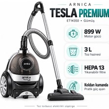 Arnica Tesla Premium ET14350 Gümüş Toz Torbasız Süpürge – Kontrol Elinizde, Temizlik Daha Rahat