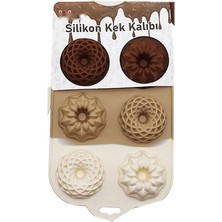 Viracasa Silikon Desenli Bundt Mini Kek Kalıbı 6'lı Muffin ve Çikolata Kalıbı Üç Renkli