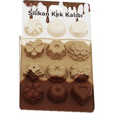 Viracasa Silikon Çiçek ve Kalp Mini Kek Kalıbı 12'li Muffin ve Çikolata Kalıbı Üç Renkli