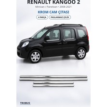 Trobus Renault Kangoo 2 2008-2021 Uyumlu Krom Cam Çıtası 4 Parça Paslanmaz Çelik