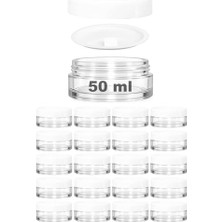 Ceylan Adam 50 ml Kapaklı Kozmetik Kavanozu, 50 cc Şeffaf Cam Krem Kavanoz, 20 Adet, Plastik Beyaz Kapak
