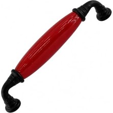 Ceylan Adam Kapak, Liko Kırmızı Porselen Siyah Kulp 128 mm 12.8 cm Mobilya Çekmece Dolabı Dolap Kulplar Kulb Kulp