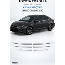 Trobus Toyota Corolla 2019 ve Sonrası Uyumlu Krom Cam Çıtası 8 Parça Paslanmaz Çelik