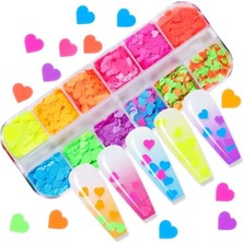 Ceylan Adam Neon Renkli Kalp Desenli Tırnak Süsleme Folyo Pulları Mix Nail Art