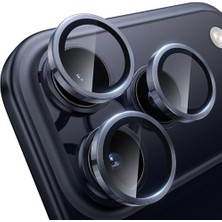 Ceylan Adam iPhone 17 Pro ve 17 Pro Max Kamera Lens Koruyucu, Koyu Mavi, 9h Ultra Hd Temperli Cam ve Metal Halka