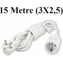Ceylan Adam Beyaz Topraklı Uzatma Seyyar Kablosu 15 Metre Tekli Priz 3x2,5 mm Seyyar Uzatma Kablosu