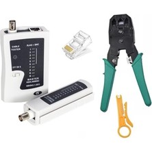 Ceylan Adam RJ45 Bnc Network Test Cihazı; RJ11-RJ9-RJ45 3'lü Sıkma Pensesi, RJ45 100 Adet Konnektör Soket Set