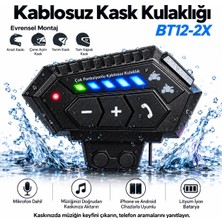 Atlt Atlantis BT12-2X Intercom Kask Kulaklığı Bluetoothlu Mikrofonlu LED Işıklı Tüm Kask Çeşitlerini Uyumlu Şarjlı Lityum Iyon Batarya LED Göstergeli Motorcu Kulaklık