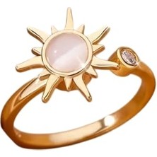 Ceylan Adam Döner Güneş Figürlü Ayarlanabilir Paslanmaz Çelik Anti Stres Yüzük, Spinner Ring Tasarım Gold Kaplama