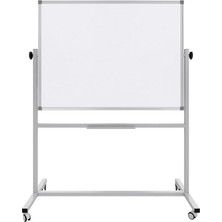 Yazı Tahtası Mobil Çift Taraflı Tekerlekli 360 Dönerli Laminant 90X120 cm - Beyaz