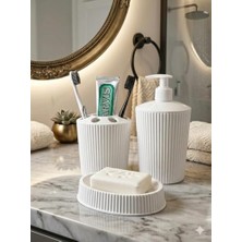 Ceylan Adam 3'lü Beyaz Banyo Seti, Porselen Görünümlü Plastik Sıvı/katı Sabunluk ve Diş Fırçalık