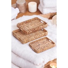 Ceylan Adam Rustik El Yapımı Dikdörtgen Hasır Tepsi Seti, 3'lü, 3 Boy, 41 * 33 * 6 Cm-37 * 29 * 5 Cm-33 * 24 * 5 cm
