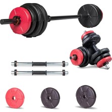 Xml Bayiciniz Tr Spor 23 kg Kırmızı Siyah Halter Seti ve Dambıl Seti