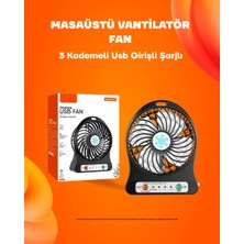 TeknoKapsül Mini Vantilatör Masaüstü – USB Girişli, Şarjlı, 3 Kademe, Sessiz Motor, Işıklı