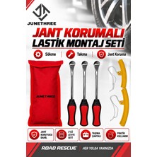 JuneThree Jant Korumalı Lastik Montaj Seti 3'lü Metal Lastik Sökme Takma Levyesi Bisiklet Motosiklet Uyumlu