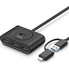 Ceylan Adam USB A/usb C To 4 Port USB 3.0 Hub, Siyah, 1 Metre