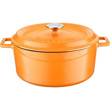 Ceylan Adam Spring Serisi Döküm Tencere, Yuvarlak, 28 Cm, Mat Emaye, Parlak Siyah Taban, Turuncu