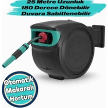 Ceylan Adam 25 Metre Makaralı Duvara Monteli 180° Döner Hortum Seti Bahçe Su Hortumu 1/2 Sulama Araç Yıkama