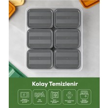 Aşkana 6 Bölmeli Kahvaltılık-Buzdolabı Düzenleyici Seti 7 Parça 3,5 Lt + 6X350 ml Şeffaf Bpa Free Kapaklı Saklama Kabı Organizer Gri