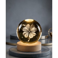 Decostyle Işıklı Kristal Cam Küre USB Masa Gece Lambası Yonca Görünümlü