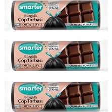 TeknoKapsül Smarter 3 Adet Büzgülü Orta Boy Çöp Torbası Poşeti Çikolata Kokulu