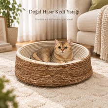 Kedi Tırmalama Yatağı, Doğal Hasır Dokulu Yuvarlak Kedi Sepeti, Tırmalama ve Dinlenme Alanı, Dayanıklı Örgü Tasarım, Evcil Kediler Için Konforlu Yatak