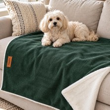 Jungolica Pet Products Çift Taraflı, Katlanabilir, Taşıma Kılıflı, Yıkanabilir Kedi ve Köpek Battaniyesi, Matı (Yeşil-Ekru, Large)