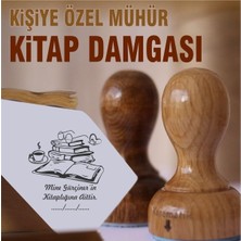 Kaşematik K 17 Kitap Gözlük ve Kahve Temalı Kişiye Özel Ahşap Kitap Damgası Ex Libris Kitap Mührü