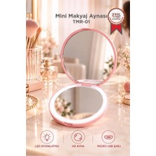 Tr Torima LED Işıklı Type-C Şarjlı Makyaj Aynası Çift Taraflı Hd Mini Ayna TMR01 Pembe