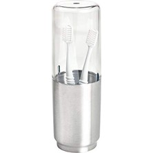 Ceylan Adam Austin Kapaklı Diş Fırçası Tutucu ve Standı, Metal ve Plastik, Şeffaf/mat Gümüş Rengi