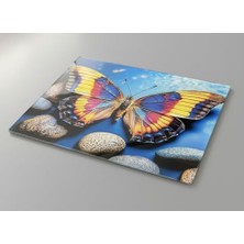 Ceylan Adam Renkli Kelebek Desenli Cam Kesme Tahtası (20X30 Cm), Kaymaz Tabanlı ve Isıya Dayanıklı