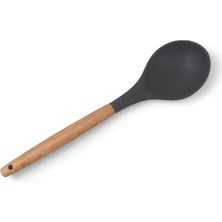 Ceylan Adam Bambu Saplı Silikon Servis Kaşığı, Bambu Uzun Silikon Servi Kaşığı 28 cm 3 Renk Seçenekli, Yemeklerinizi Servis Etmek Için Silikon Servis Kaşığı (Gri)