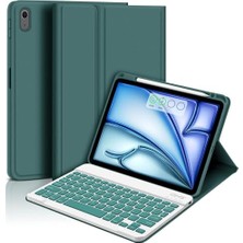 Ceylan Adam Apple iPad Air 7.nesil 11INÇ 2025 M3 Çipli Uyumlu Bluetooth Türkçe Q Klavyeli Kılıf, Koyu Yeşil