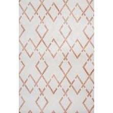 Bespoky Krem Halı Geometrik Desenli Kaymaz Tabanlı Modern Salon Halısı Koridor
