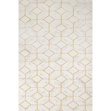 Bespoky Krem Halı Geometrik Desenli Kaymaz Tabanlı Yıkanabilir Modern Salon ve Koridor Halısı