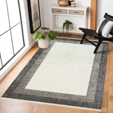 Bespoky Krem Halı Salon Halısı Modern Geometrik Desenli Kaymaz Taban Dijital Baskı