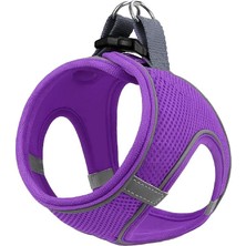 Mita Air Mesh Kedi Köpek Göğüs Tasması Çift Reflektörlü, Terletmeyen Tasma (Mor, L)