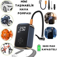 Tr Mini Şarjlı Taşınabilir Araba Lastik Hava Kompresörü, 150 Psı, 3600 Mah, LCD Ekran, LED Iş