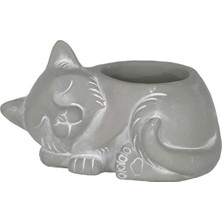 Growscape Classic Garden Çimento Uyuyan Kedi Saksısı, Drenaj Delikli, Doğal Gri, 17.8 cm