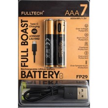 Exenar Type-C Şarjlı Ince Pil Aaa Şarj Edilebilir Kumanda Pili 1.5V 800MWH Lityum-Ion Ince Pil Aaa7 Type-C